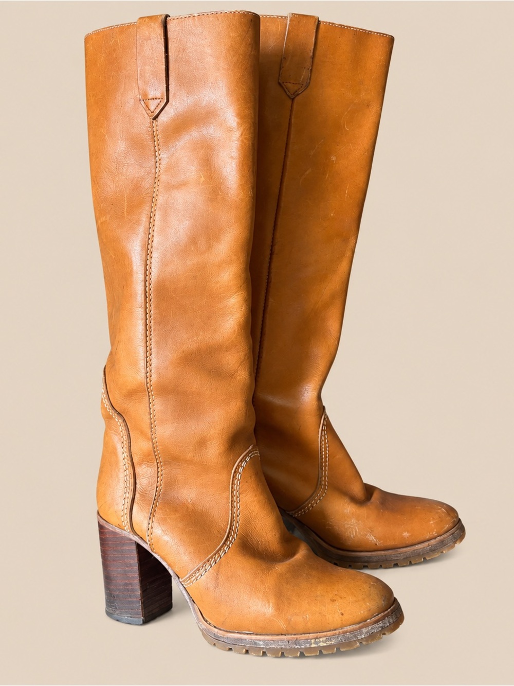 80s Vintage Western Coastal Cowgirl Tan Leather Tall Boots 6